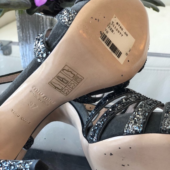MIU MIU GLITTER STRAPPY SLINGBACK SANDAL HEEL - Picture 8 of 8